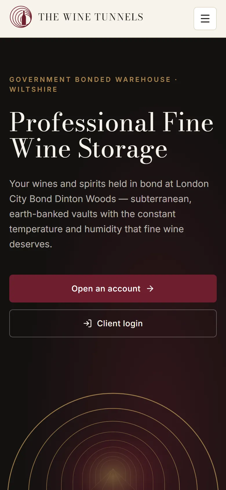 The Wine Tunnels homepage on a phone