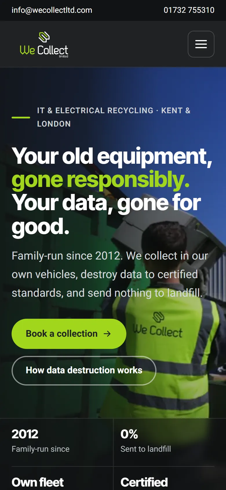The We Collect homepage on a phone