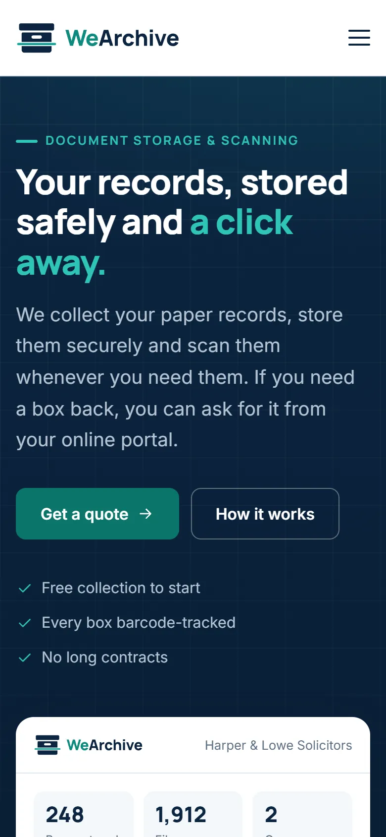The WeArchive homepage on a phone